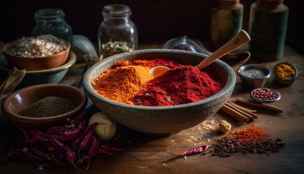 Curry piccante in polvere e miscela di condimento alla paprika generata dall'intelligenza artificiale