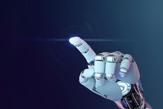 Cyborg 3D mano che indica sfondo, tecnologia di intelligenza artificiale
