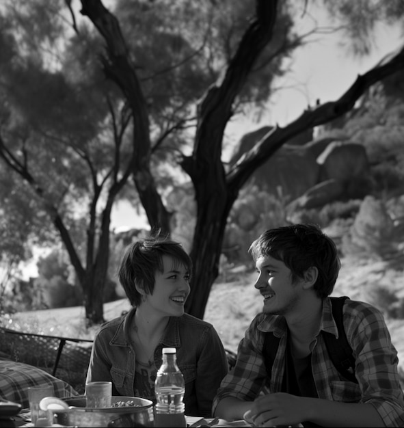 Da vicino una bella coppia che si diverte a fare un picnic.