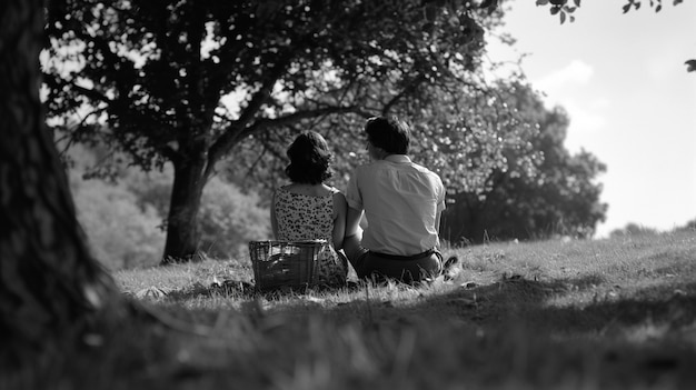 Da vicino una bella coppia che si diverte a fare un picnic.