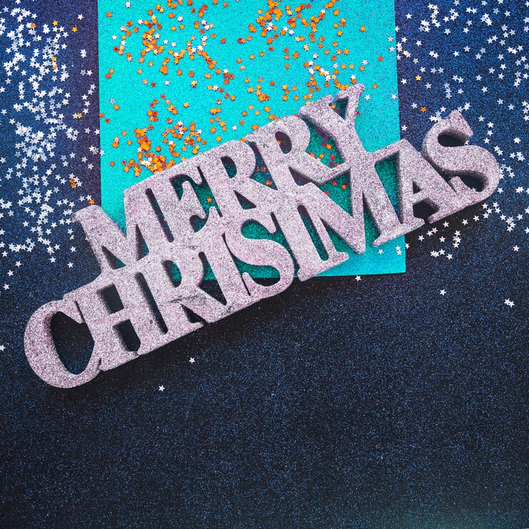 Foto gratuito decorativo allegro titolo di natale tra i coriandoli