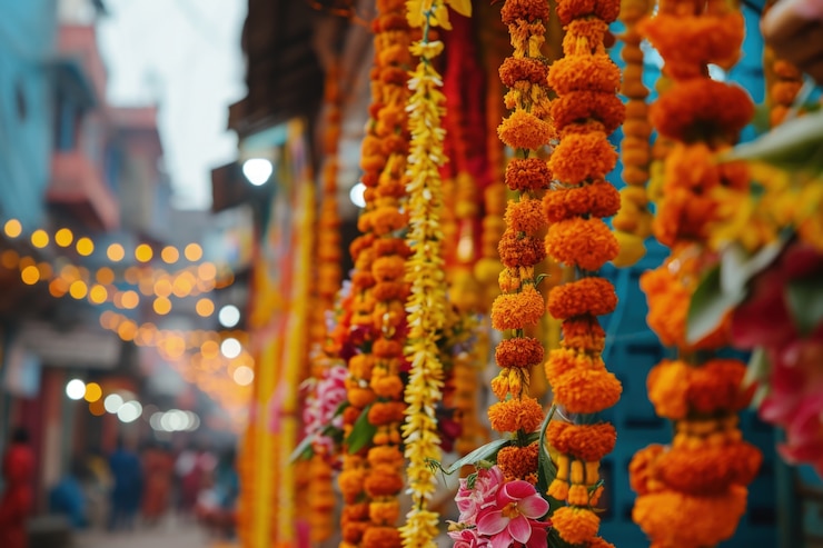 Foto gratuito decorazione floreale molto dettagliata di navratri