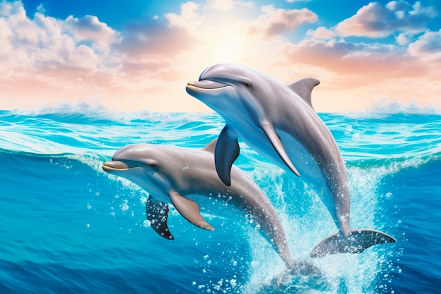 Delfini carini che saltano dall'acqua
