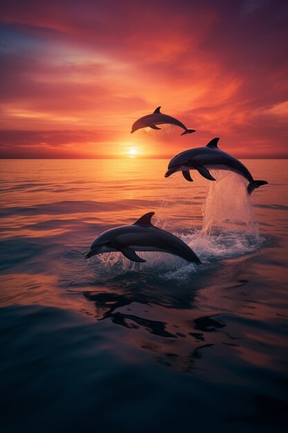 Delfino che salta sopra l'acqua al tramonto