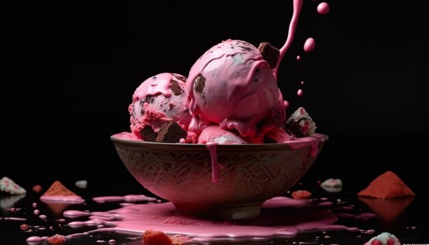 Delizie dolci, gelato gourmet, cioccolato e frutti di bosco generati dall'intelligenza artificiale