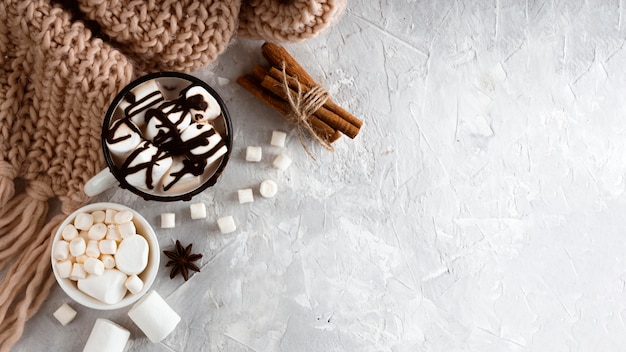 Deliziosa cioccolata calda concetto con copia spazio