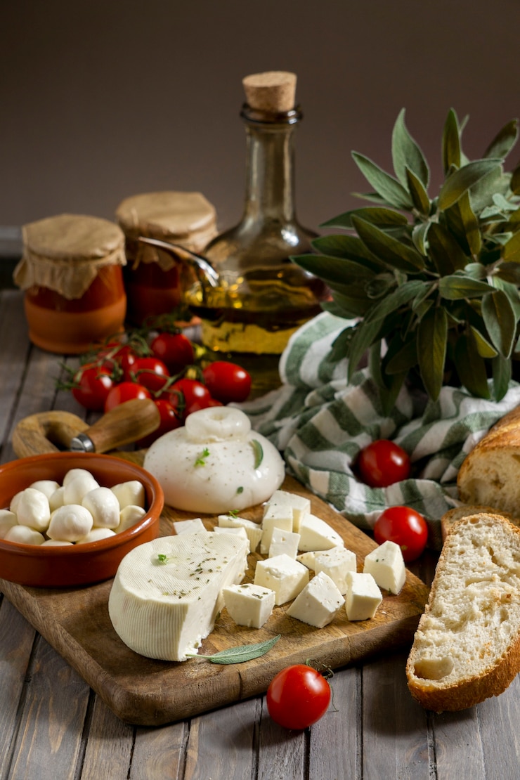 Foto gratuito deliziosa composizione di formaggi freschi
