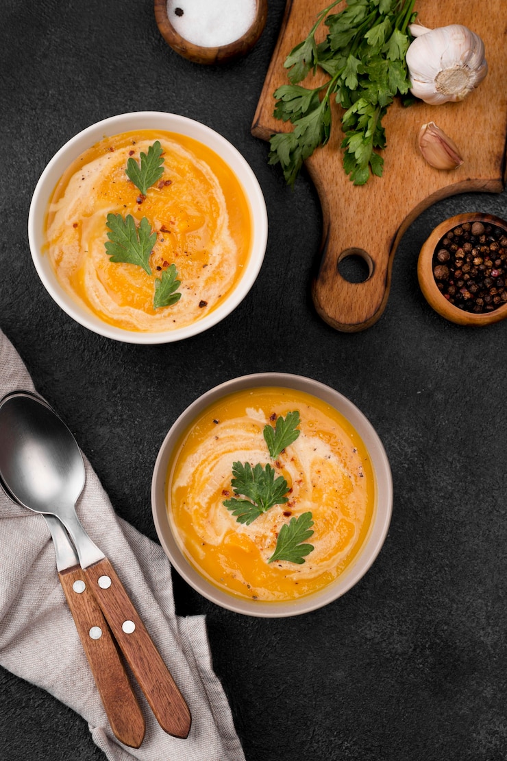 Foto gratuito deliziosa composizione in zuppa autunnale