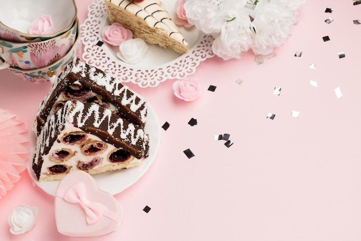Foto gratuito deliziosa disposizione di torte ad alto angolo