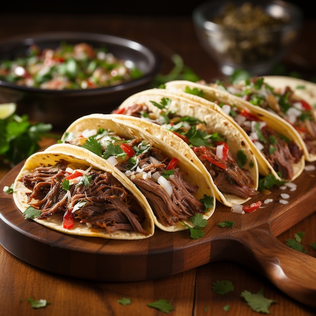 Deliziosa disposizione tradizionale dei tacos