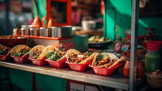 Deliziosa disposizione tradizionale dei tacos