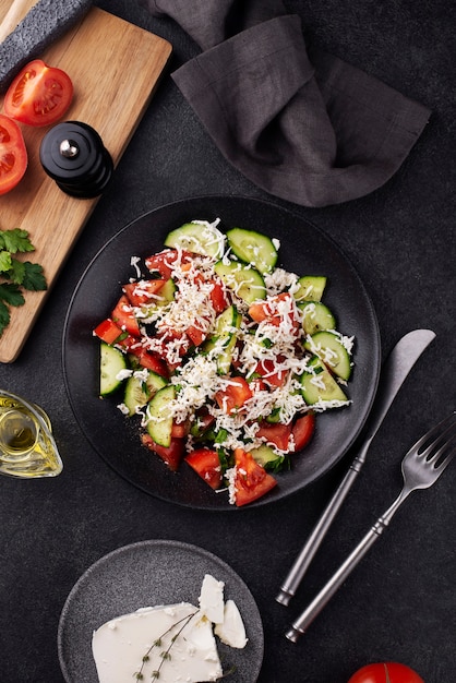 Deliziosa insalata sulla piastra vista dall'alto