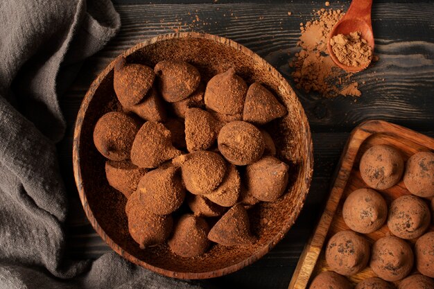 Deliziosa ricetta del tartufo vista dall'alto