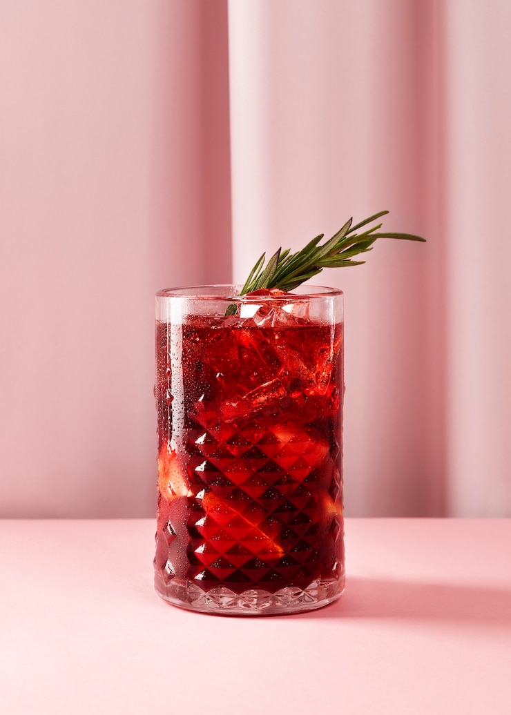 Foto gratuito deliziosa sangria con erbe aromatiche e sfondo rosa