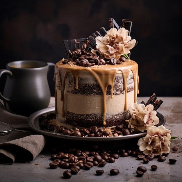 Deliziosa torta di cioccolato con fiori