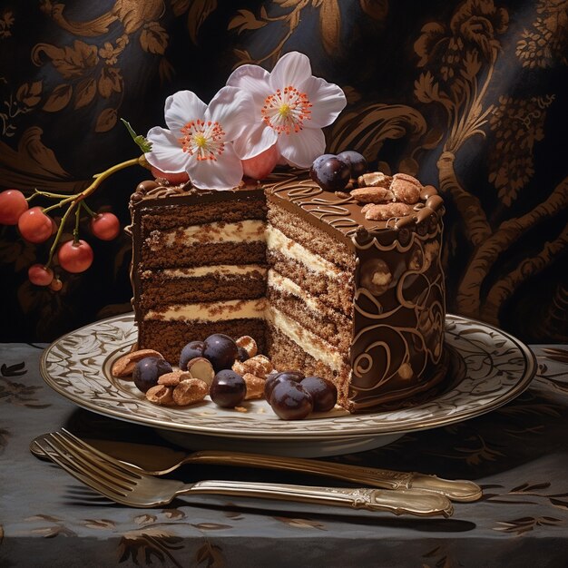 Deliziosa torta di cioccolato con fiori