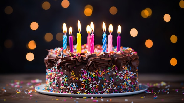 Deliziosa torta di compleanno con candele