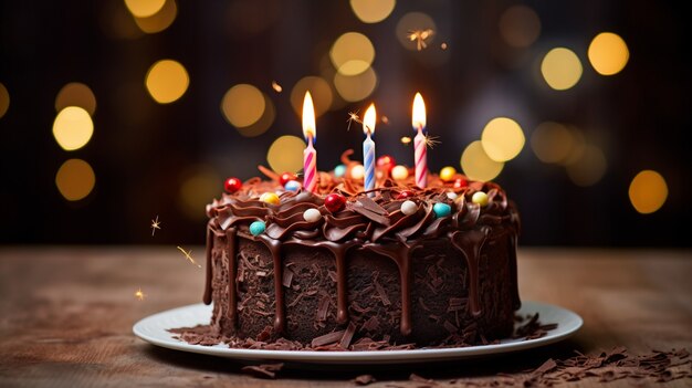 Deliziosa torta di compleanno con candele