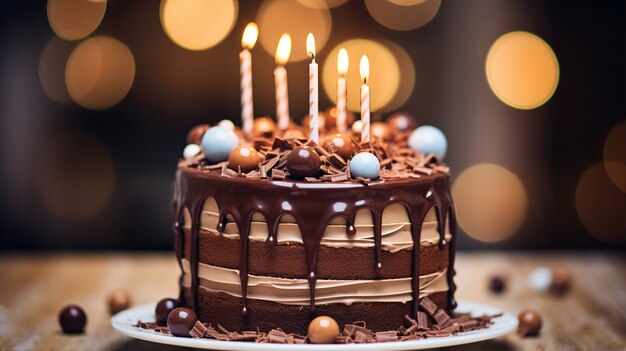 Deliziosa torta di compleanno con candele