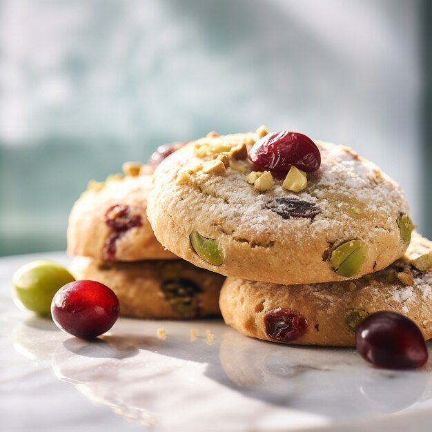 Deliziosi biscotti con composizione di frutta