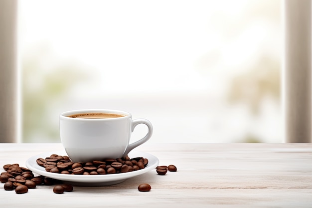 Deliziosi chicchi di caffè e tazza