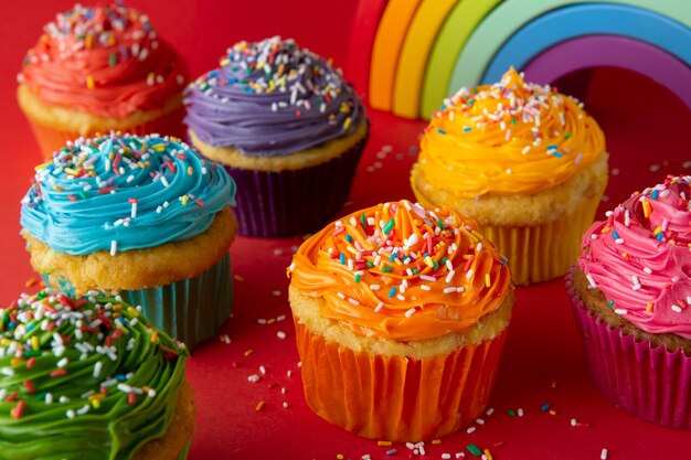 Deliziosi cupcakes arcobaleno ancora in vita