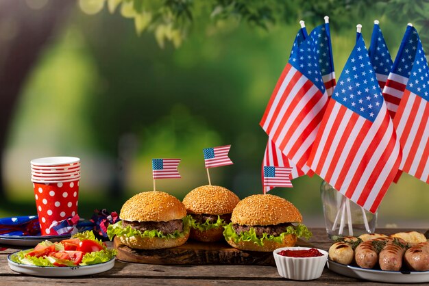 Deliziosi hamburger per la festa del lavoro degli Stati Uniti