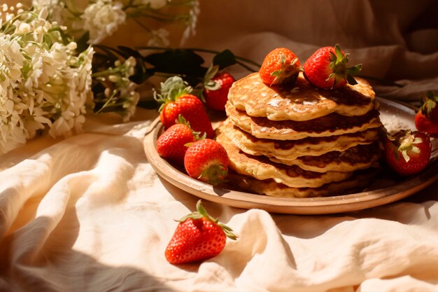 Deliziosi pancake fotorealistici con fragole