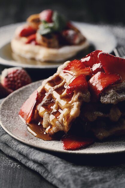 Deliziosi waffle con frutta e miele