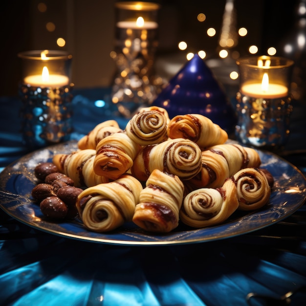 Delizioso cibo preparato per la celebrazione ebraica di Hanukkah