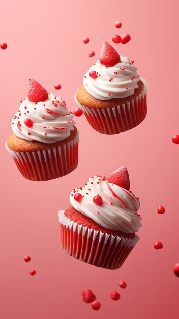 Delizioso cupcake rosso galleggiante