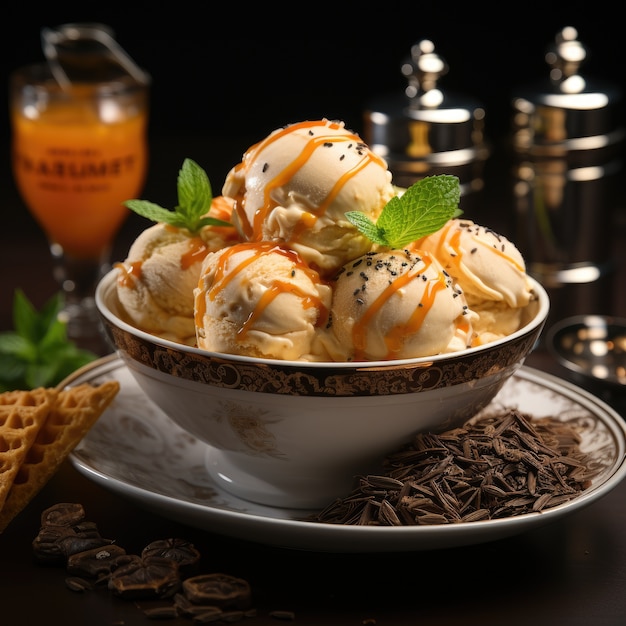 Delizioso gelato con topping