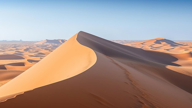 Deserto di dune di sabbia arancione con cielo blu chiaro AI immagine generata