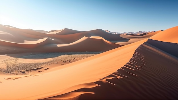 Deserto di dune di sabbia arancione con cielo blu chiaro AI immagine generata