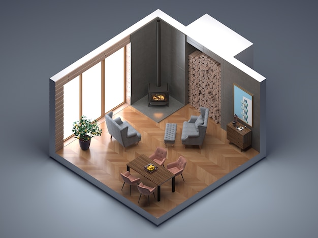Design degli interni del soggiorno ad alto angolo