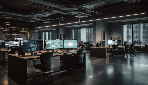 Design moderno dell'ufficio con apparecchiature informatiche all'interno generate dall'intelligenza artificiale