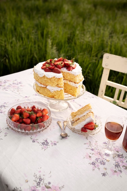 Dessert e bevanda ad alto angolo sul tavolo