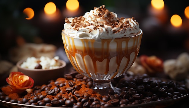 dessert gourmet caffè al cioccolato scuro con panna montata indulgenza generata dall'intelligenza artificiale