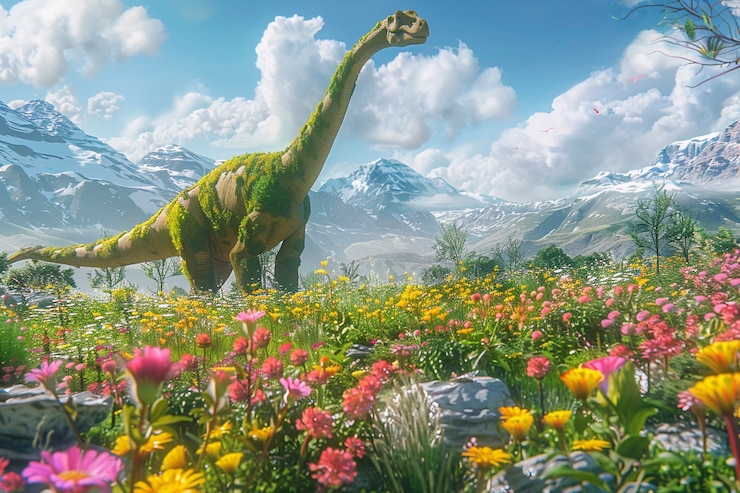 Foto gratuito dinosauro sauropode in natura