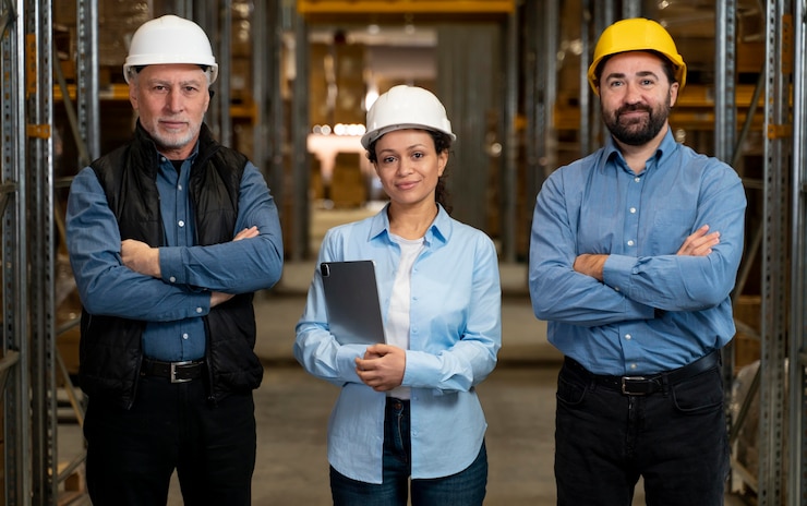 Foto gratuito dipendenti con maschere che lavorano in magazzino