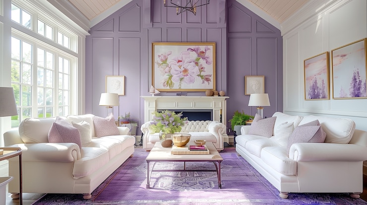 Foto gratuito disegno d'interno digitale a lavanda