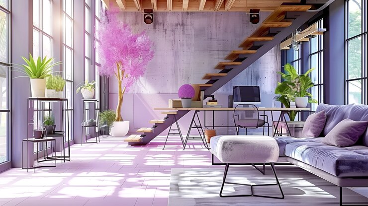 Foto gratuito disegno d'interno digitale a lavanda