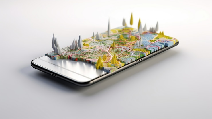 Foto gratuito dispositivo smartphone 3d con tecnologia mappa e gps