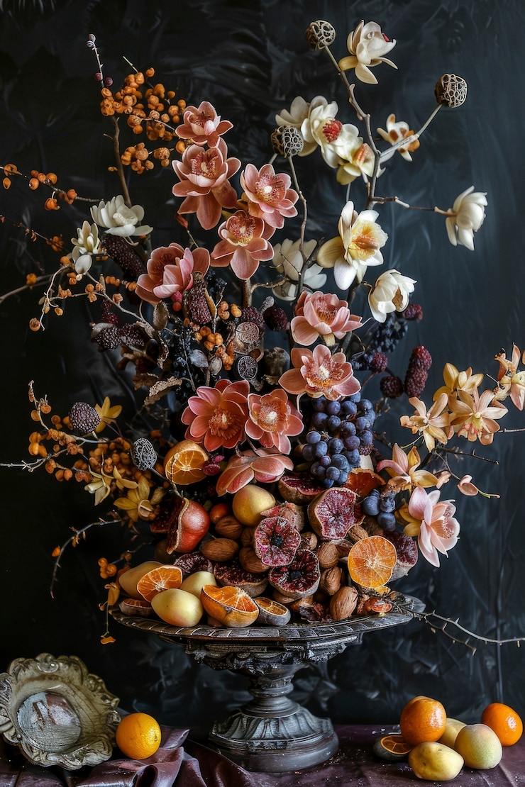 Foto gratuito disposizione con frutta e verdura secca decorativa