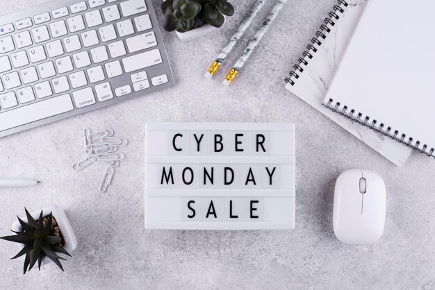 Disposizione del cyber lunedì vista dall'alto