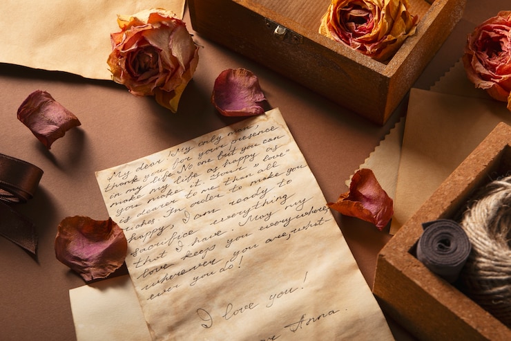 Foto gratuito disposizione delle lettere d'amore vista dall'alto