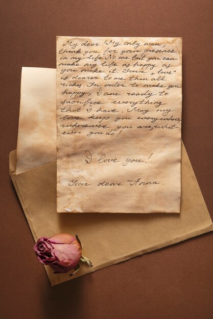 Disposizione delle lettere d'amore vista dall'alto