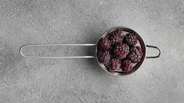 Disposizione di cibo congelato sano vista dall'alto