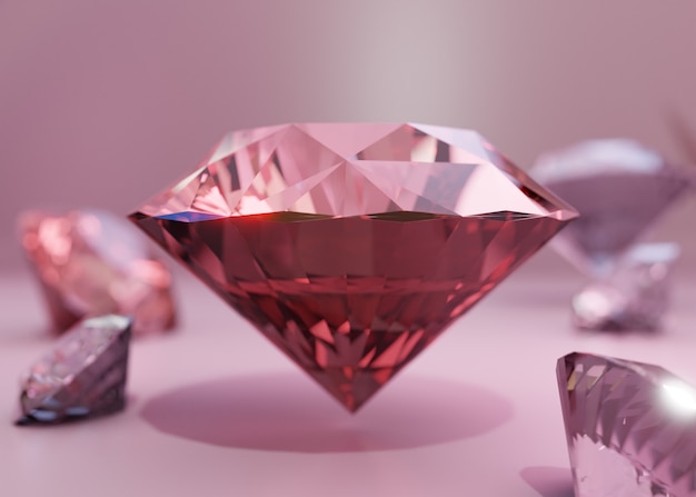 Disposizione di diamanti su sfondo rosa