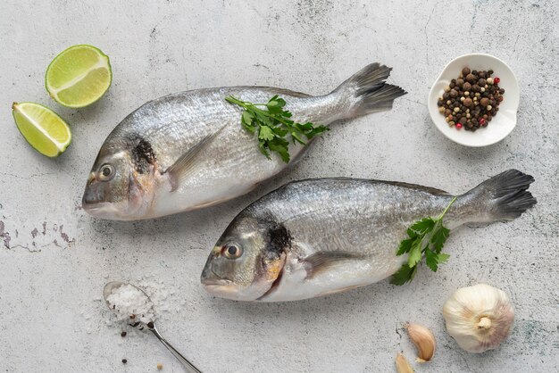 Disposizione di frutti di mare deliziosi piatti laici